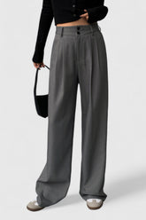 Pantalón de cintura alta con dos botones - Gris